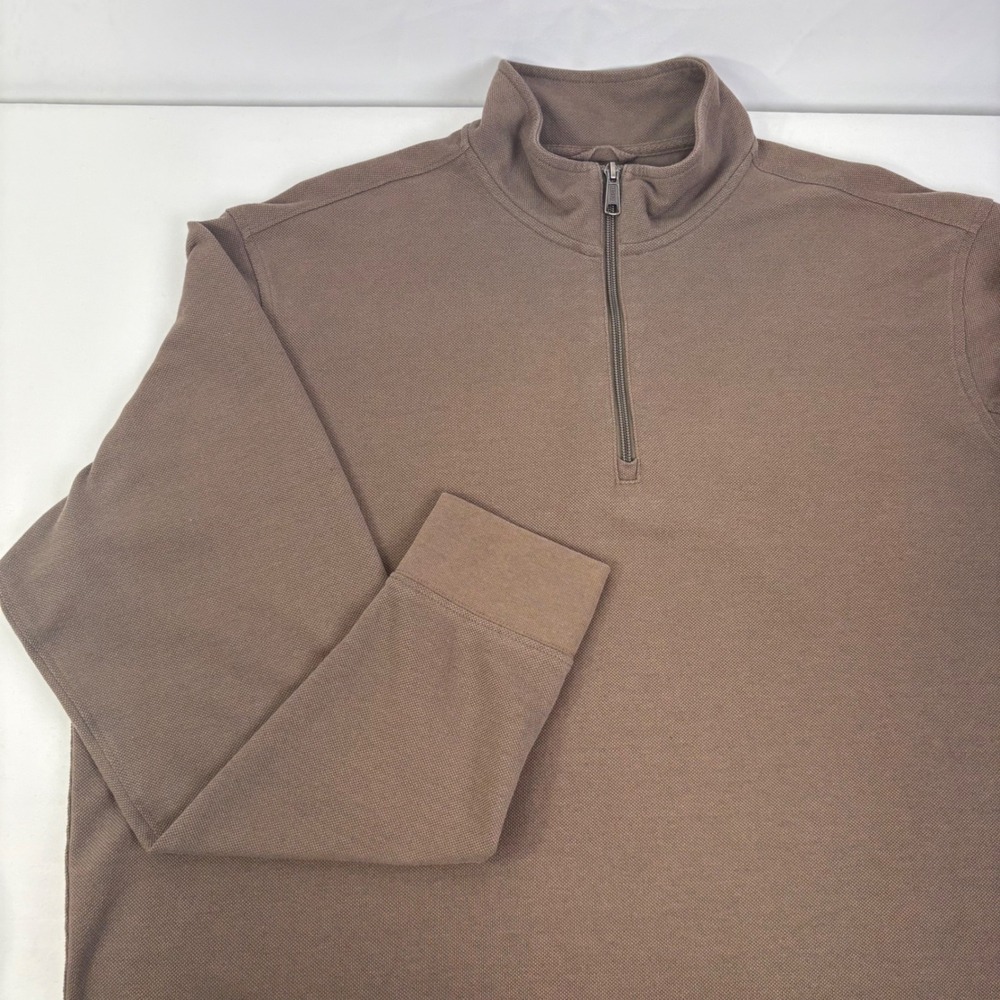 Duluth Trading Co Mens Relaxed Fit Quarter Zip Pullover Brown Pique Knit XL